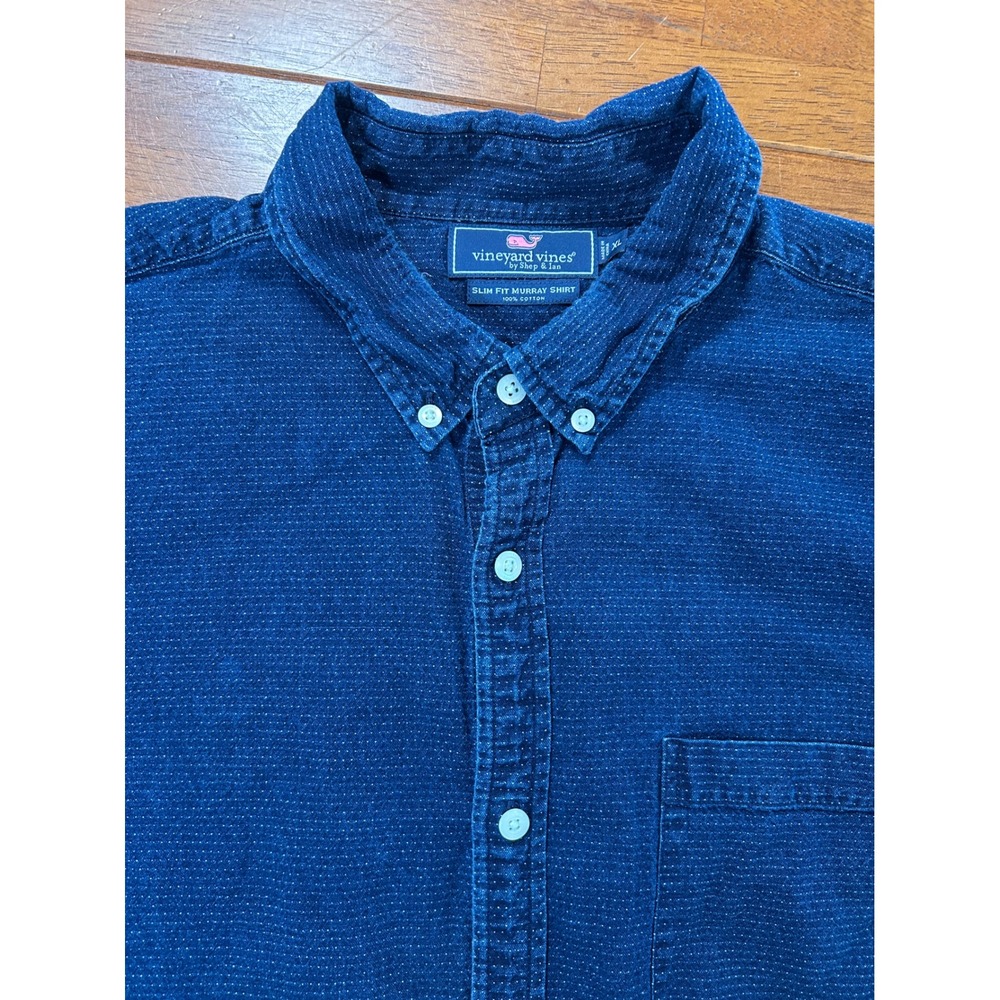 Vineyard Vines Button Down Shirt Mens XL Blue Slim Fit Murray Short Sleeve Dot